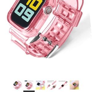 Pink Clear Soft Silicone Strap w/ Bumper Protective Case Apple Watch 38mm/40mm